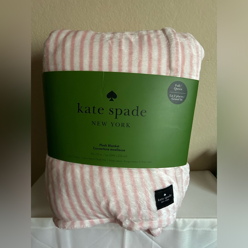 Kate Spade Pink Stripes w/ Heart Plush Blanket